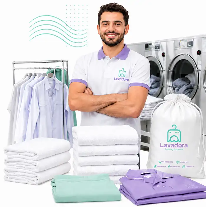 Pressing et buanderie en Tunisie Lavadora collecte lave sèche plie et livre votre linge propre directement sur site ou à domicile Pour restaurants cliniques hôtels entreprises et particuliers-1