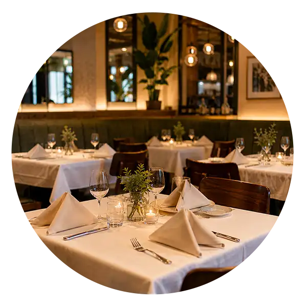 Restaurants & cafés Nappes, serviettes, tabliers et linge de service propres au quotidien.